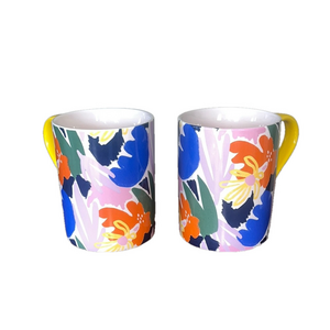 Floral colorful Ceramic Mugs with Yellow Handle